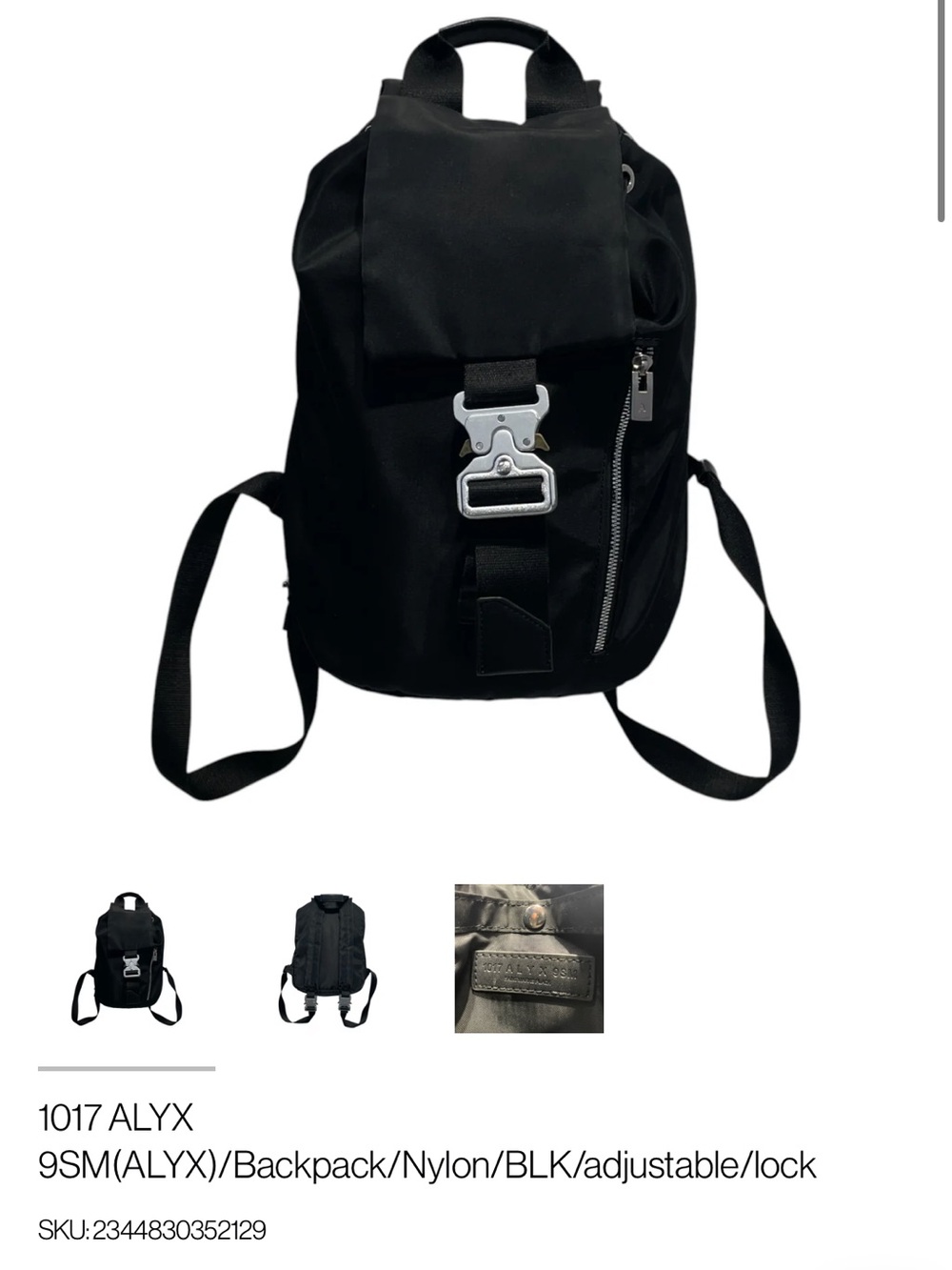 Alyx Black Nylon Backpack with Metal Buckle